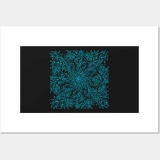 Blue Flowers and Leaves Mandala Posters and Art